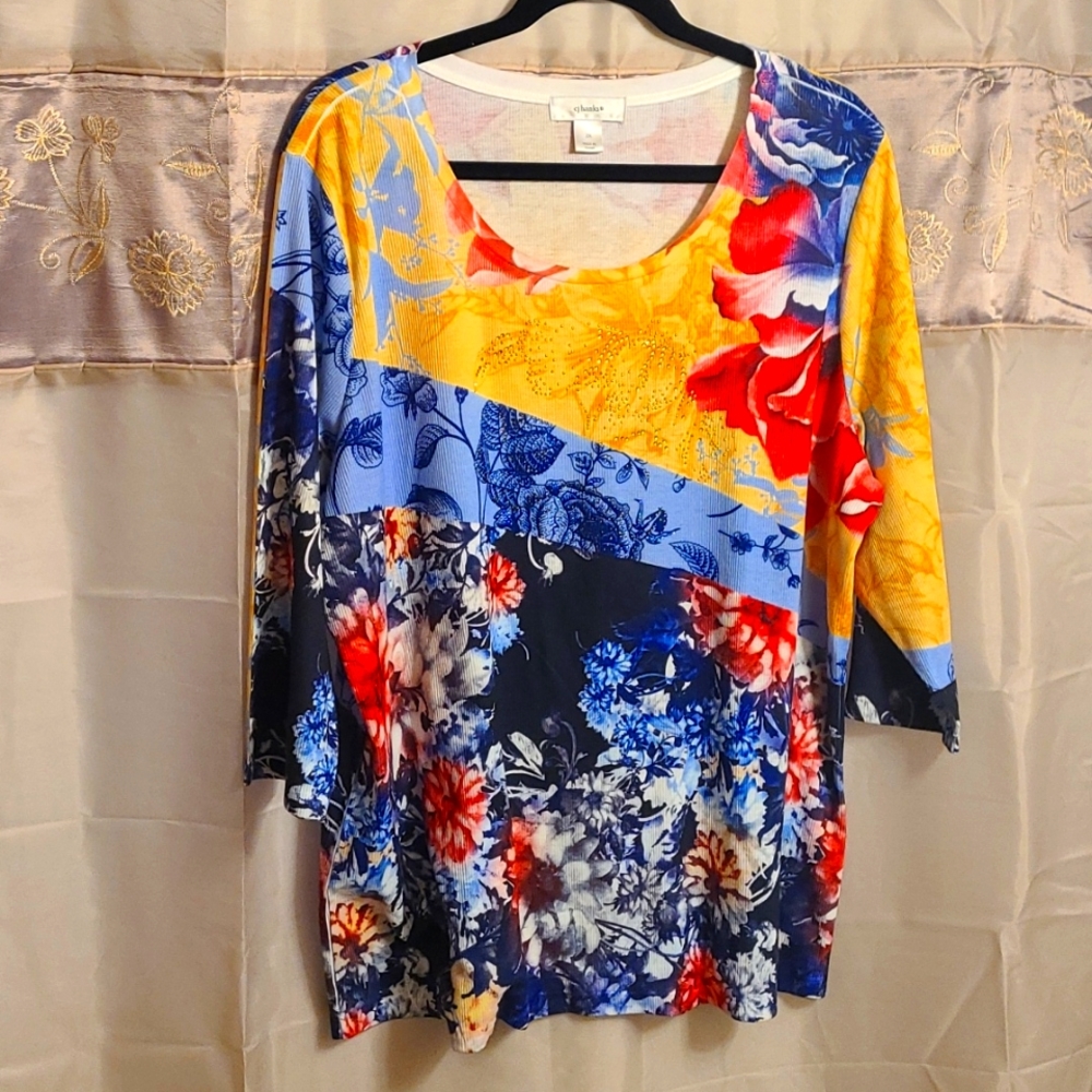 Soft knit top, beautiful primary colors, sparkle sequined detail.